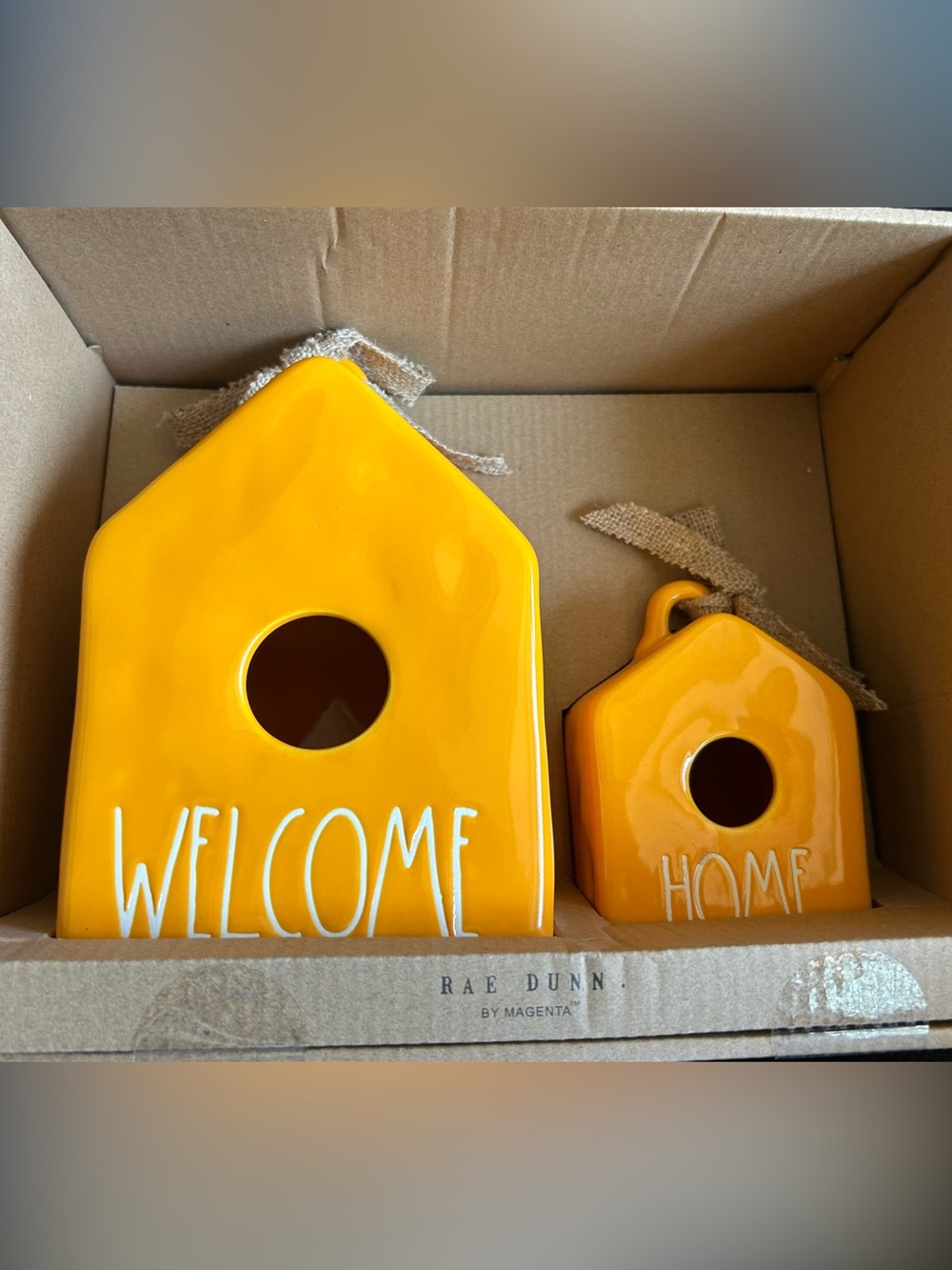 Rae Dunn yellow Wecome home birdhouses nib